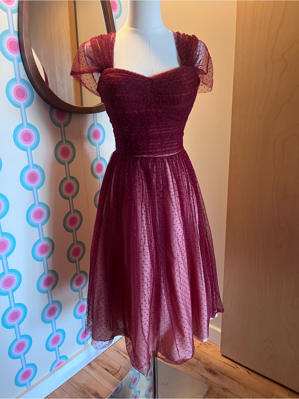 1950s inspired Unique Vintage Red and Pink polka dot dress